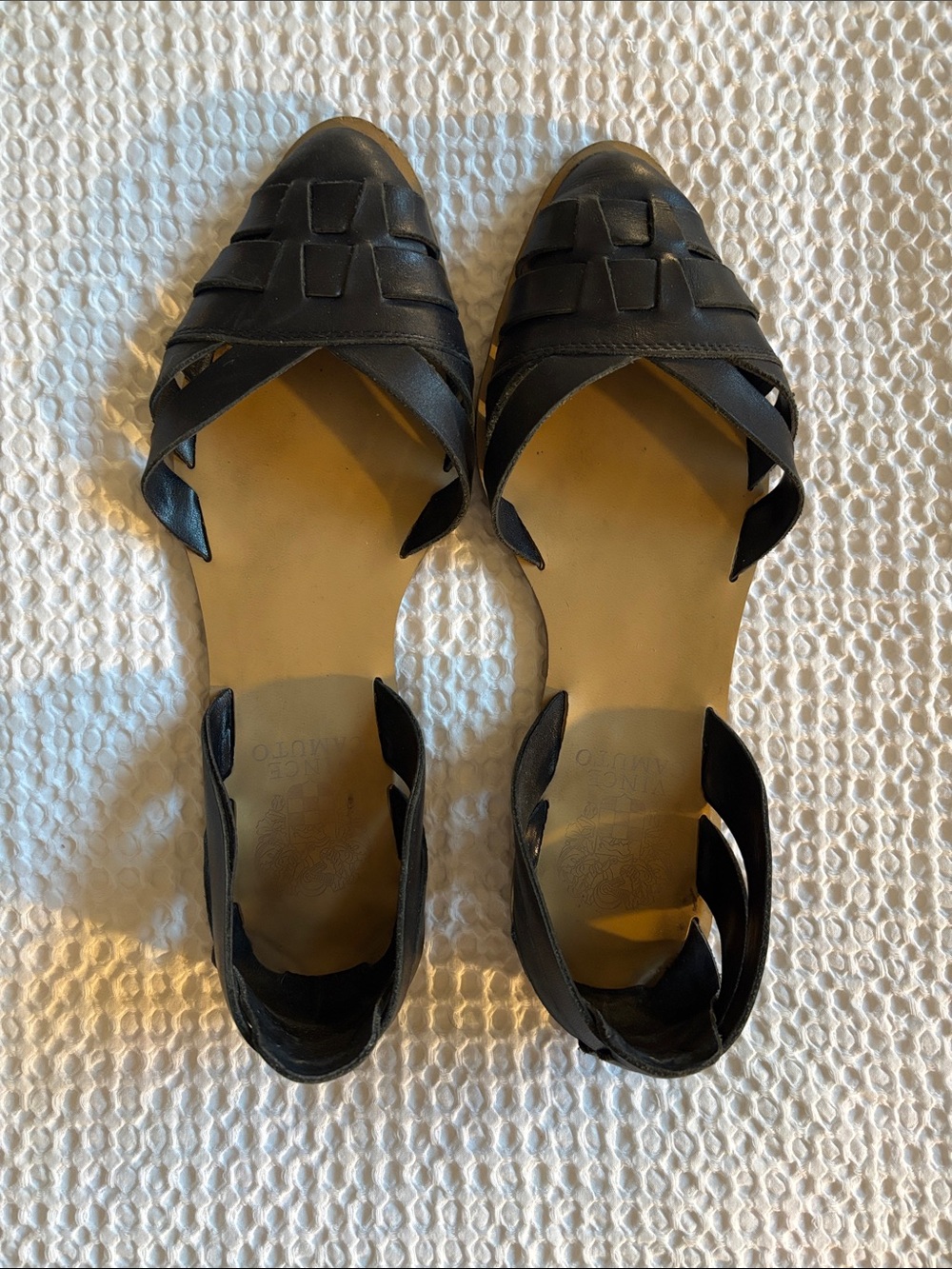 Black Women's Leather Peep-Toe Sandals - Vince Camuto